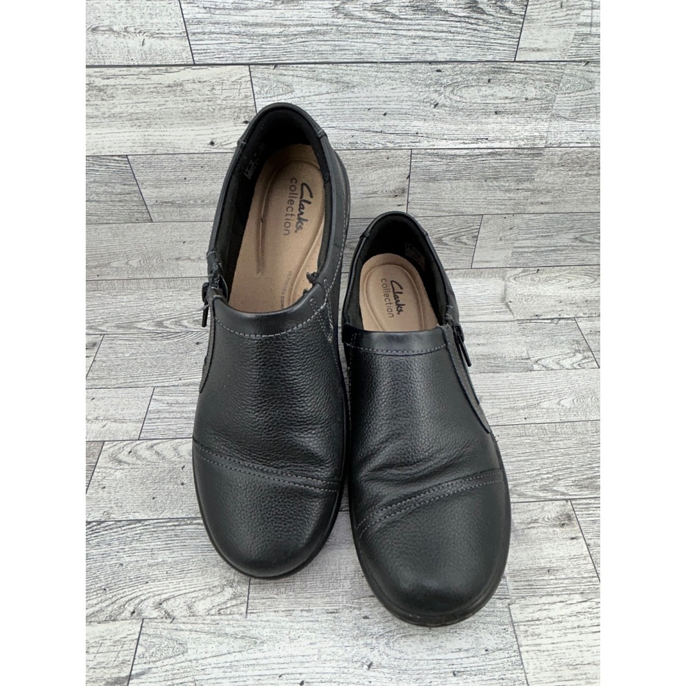 Clarks Collection Black Leather Zip Loafers Womens 9.5 M 261557764070 Comfort